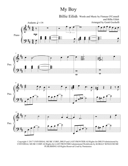 Free Sheet Music My Boy Piano Solo