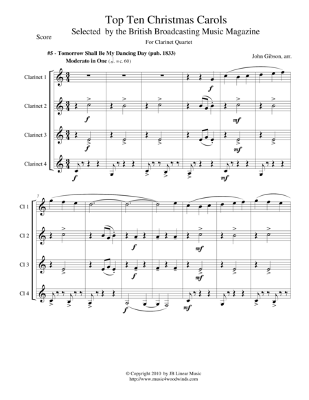 Free Sheet Music My Dancing Day For Clarinet Quartet