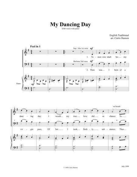 Free Sheet Music My Dancing Day Sab