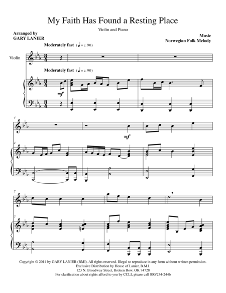 My Faith Has Found A Resting Place Violin Piano And Vln Part Sheet Music