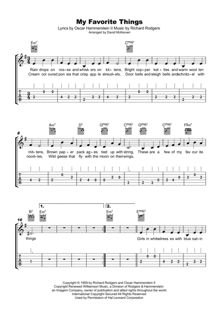 My Favorite Things Tab Notation Lyrics And Chords For Guitar Sheet Music