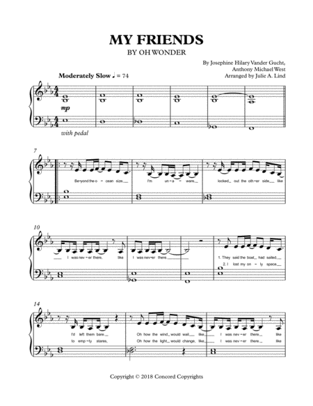 Free Sheet Music My Friends Oh Wonder