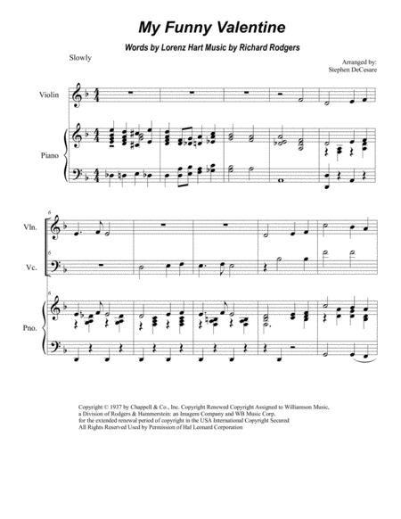Free Sheet Music My Funny Valentine Duet For Violin And Cello