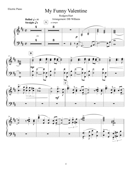 My Funny Valentine Electric Piano Sheet Music