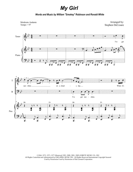 My Girl Duet For Tenor And Bass Solo Sheet Music