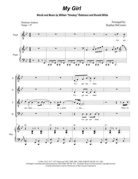 Free Sheet Music My Girl For Satb