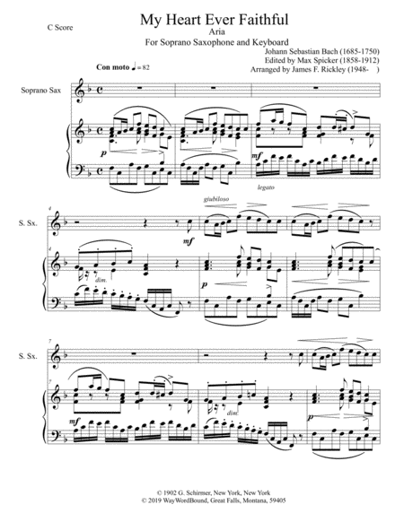 My Heart Ever Faithful Aria From Cantata 68 For Soprano Saxophone And Keyboard Sheet Music