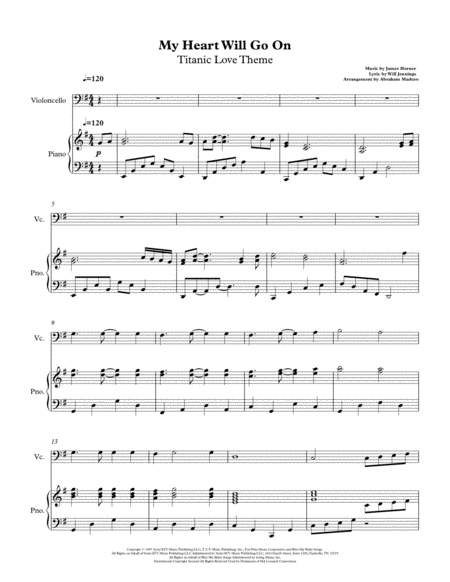 Free Sheet Music My Heart Will Go On Love Theme From Titanic Cello And Piano