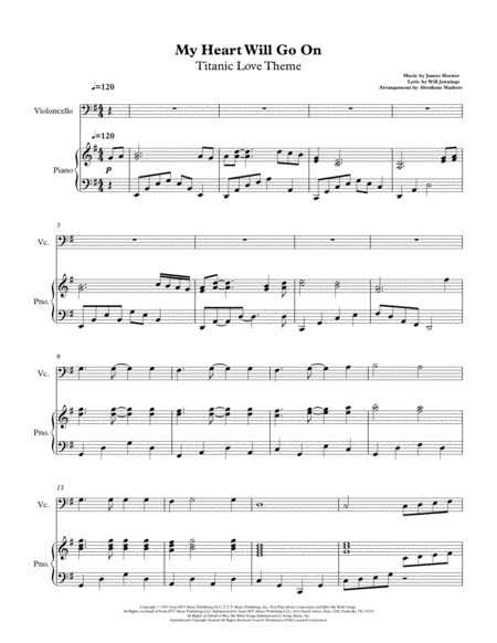 My Heart Will Go On Love Theme From Titanic Cello And Piano Sheet Music