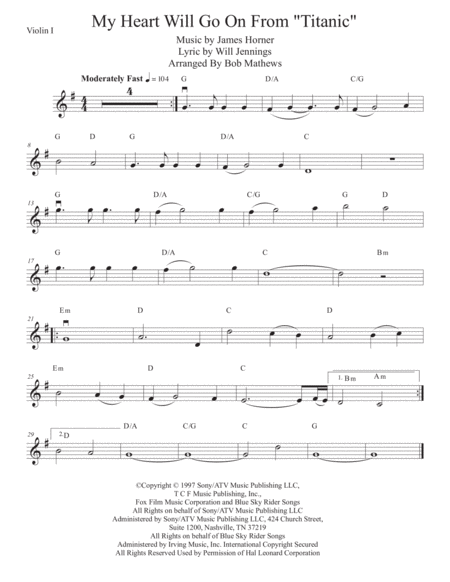 My Heart Will Go On Love Theme From Titanic For Violin Solo Sheet Music