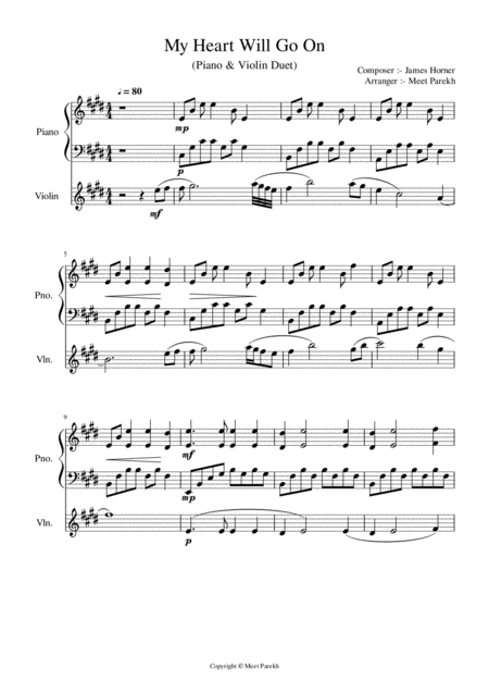 Free Sheet Music My Heart Will Go On Love Theme From Titanic Piano Violin Duet