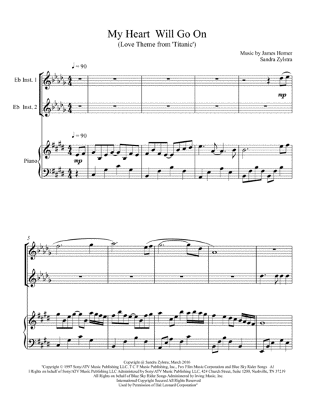 My Heart Will Go On Love Theme From Titanic Treble Eb Instrument Duet Sheet Music