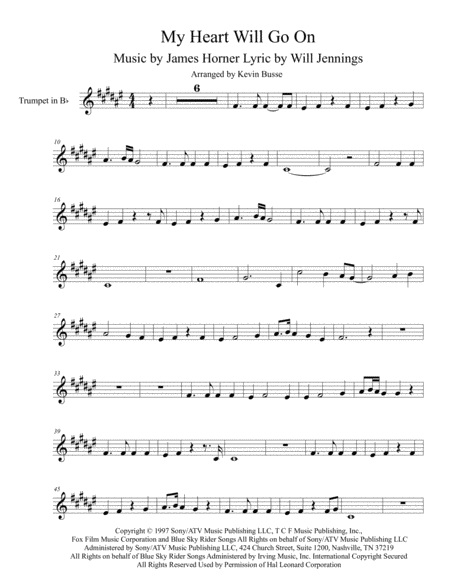 My Heart Will Go On Love Theme From Titanic Trumpet Sheet Music