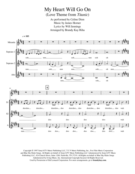 My Heart Will Go On Ssa A Cappella Sheet Music