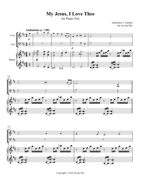 My Jesus I Love Thee For Piano Trio Sheet Music