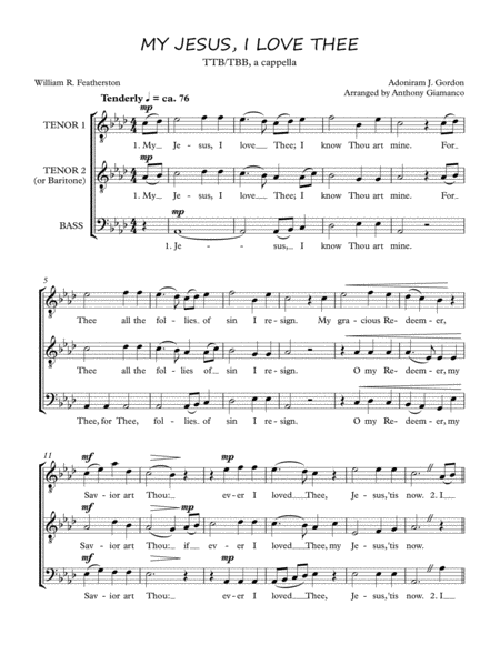 My Jesus I Love Thee Ttb Tbb Choir A Cappella Sheet Music