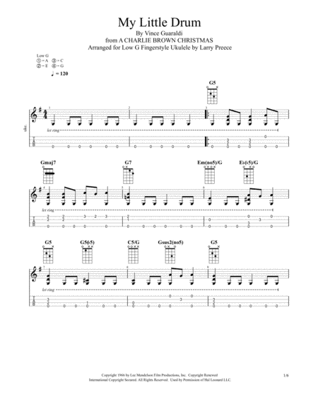 My Little Drum From A Charlie Brown Christmas Fingerstyle Ukulele Sheet Music