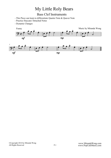 Free Sheet Music My Little Roly Bears Easy Cello Solo In F Key