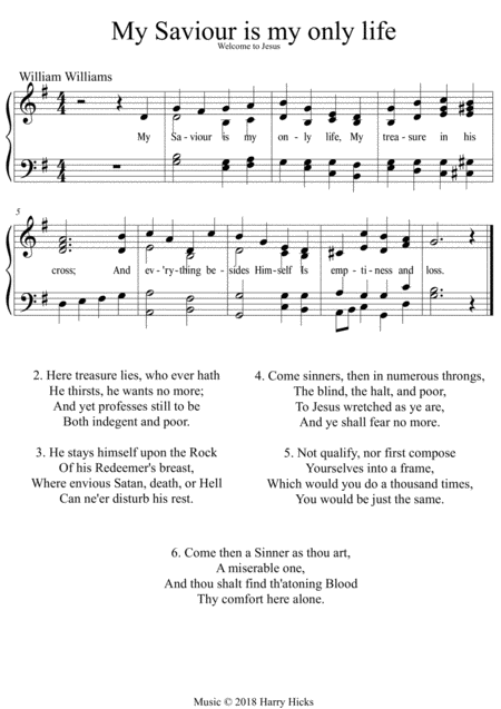 Free Sheet Music My Saviour Is My Only Life A New Tune To This Wonderful William Williams Hymn