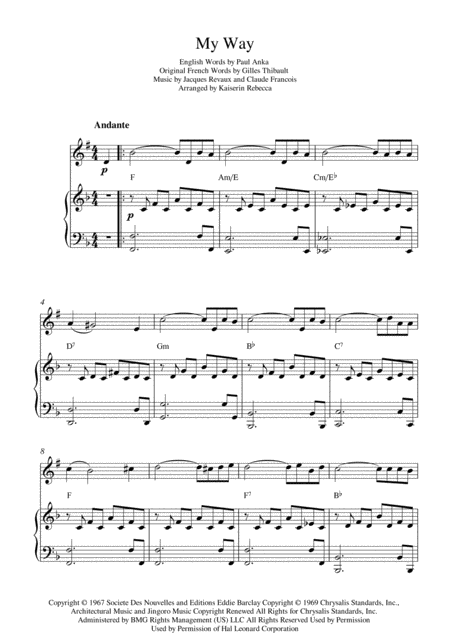 Free Sheet Music My Way B Flat Trumpet Solo And Piano Accompaniment