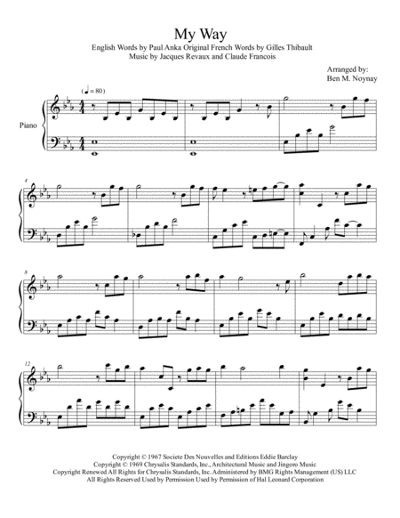 My Way Easy Piano Solo Sheet Music