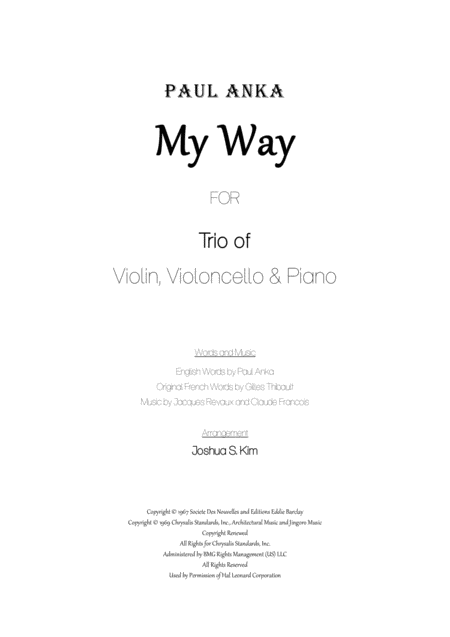 My Way For Trio Violin Cello Piano Sheet Music