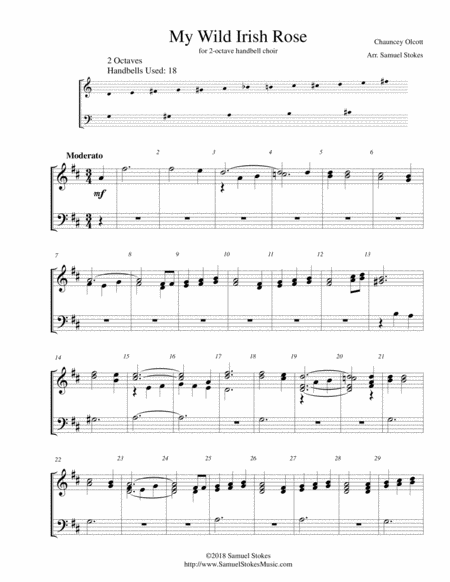 Free Sheet Music My Wild Irish Rose For 2 Octave Handbell Choir