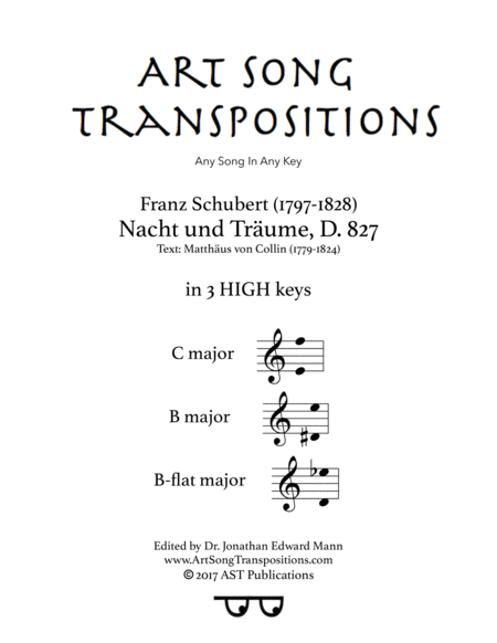 Nacht Und Trume D 827 In 3 High Keys C B B Flat Major Sheet Music