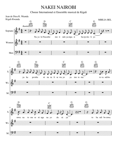 Free Sheet Music Nakei Nairobi By Mbilia Bell Satb