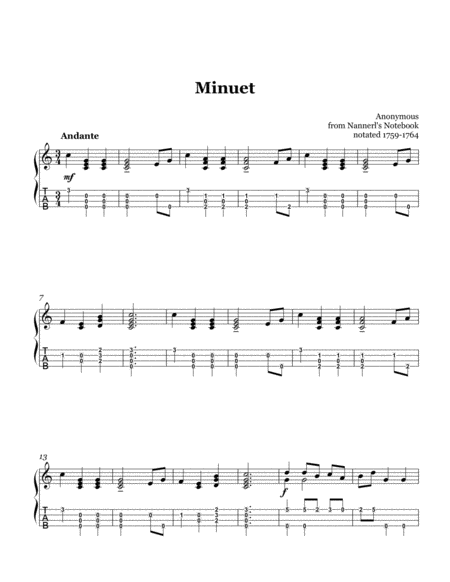 Nannerls Minuet Sheet Music