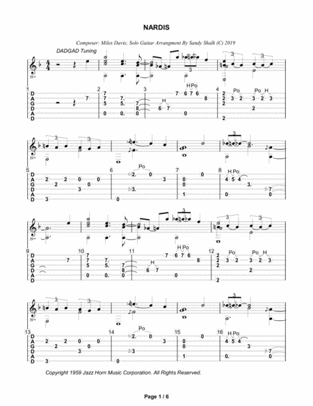 Free Sheet Music Nardis Dadgad Fingerstyle Guitar