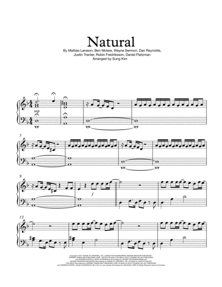 Natural Imagine Dragons For Piano Solo Sheet Music