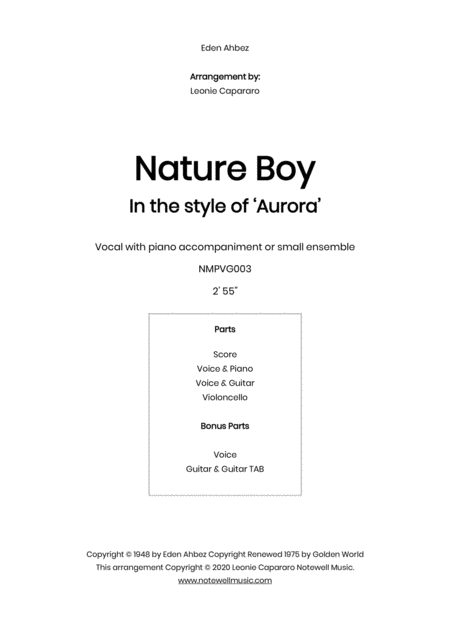 Nature Boy In The Style Of Aurora Sheet Music