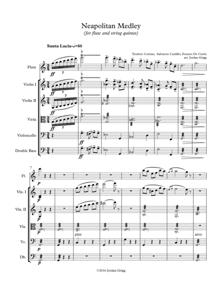 Neapolitan Medley For Flute And String Quintet Sheet Music