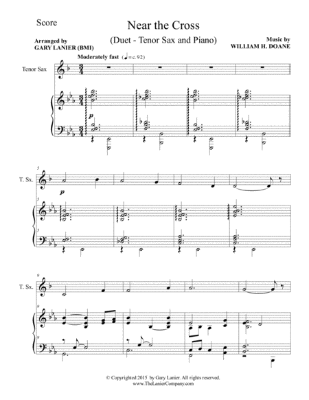 Near The Cross Duet Tenor Sax Piano With Score And Instrument Part Sheet Music