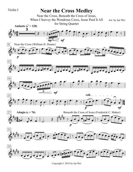 Free Sheet Music Near The Cross Medley For String Quartet