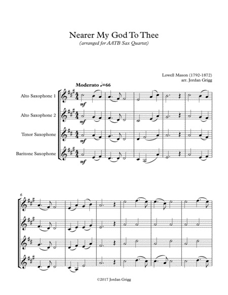 Nearer My God To Thee Aatb Sax Quartet Score And Parts Sheet Music