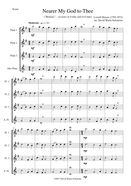 Nearer My God To Thee Bethany For Flute Quartet 3 Flutes And 1 Alto Flute Sheet Music