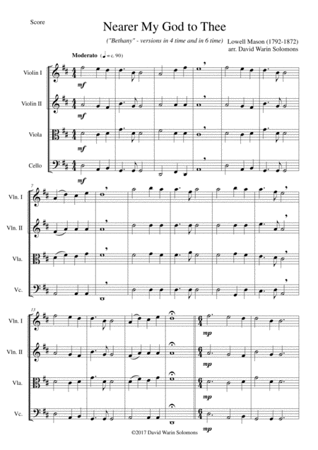 Nearer My God To Thee Bethany For String Quartet Sheet Music