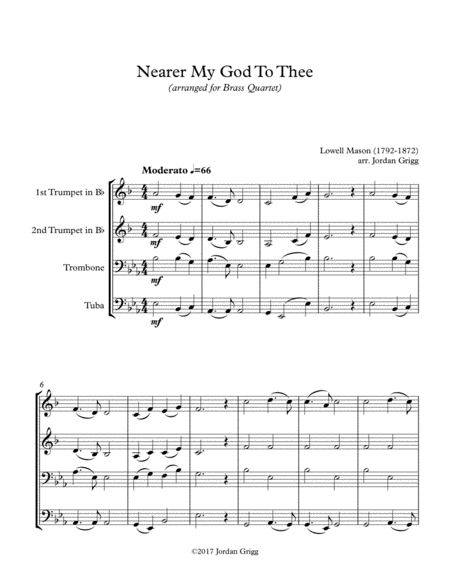 Free Sheet Music Nearer My God To Thee Brass Quartet Score And Parts