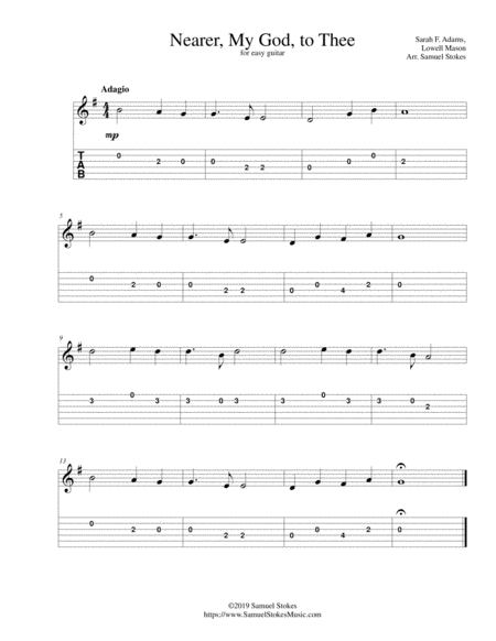 Nearer My God To Thee For Easy Guitar With Tab Sheet Music