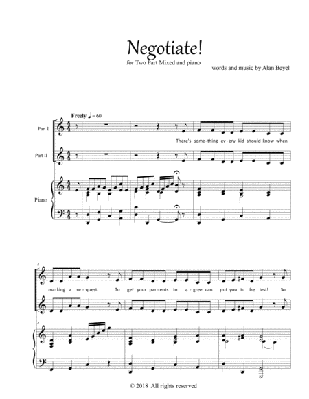Free Sheet Music Negotiate 2 Part Mixed And Piano 7 Pages