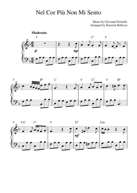 Free Sheet Music Nel Cor Pi Non Mi Sento Piano Solo With Chords