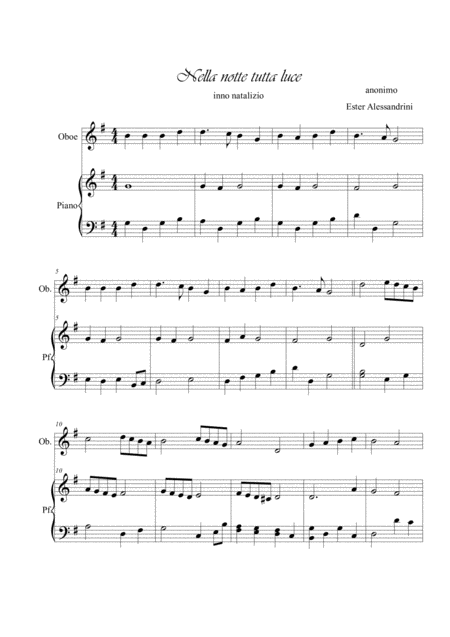 Free Sheet Music Nella Notte Tutta Luce Oboe E Piano