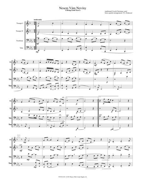 Nesem Vam Noviny I Bring Good News Traditional Czech Christmas Carol For Mixed Brass Quartet Sheet Music