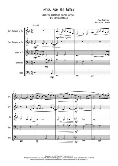 Ness And His Family By Ennio Morricone For Brass Quintet Sheet Music