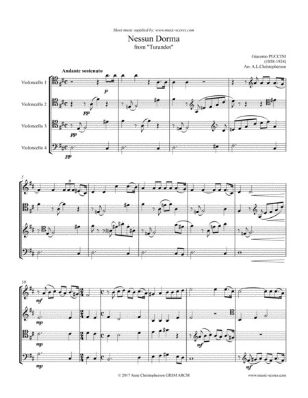 Free Sheet Music Nessun Dorma Cello Quartet Equal Parts