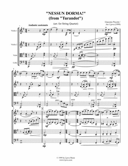 Nessun Dorma For String Quartet Score And Parts Sheet Music