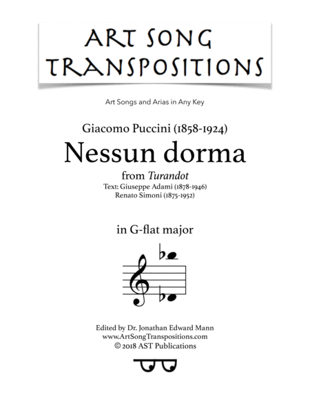 Nessun Dorma G Flat Major Sheet Music