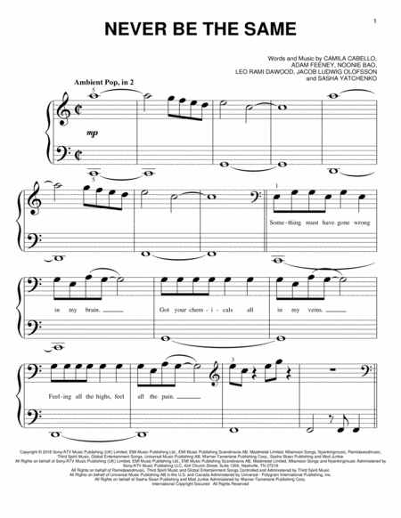 Never Be The Same Sheet Music